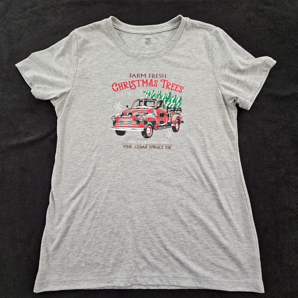 Farm‎ Fresh Christmas Trees Gray Short Sleeve Cotton Blend T-Shirt Women's S